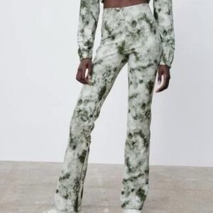 New Zara Grey Tie-Dye Flare Pants Sz S